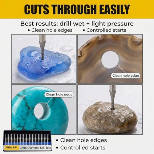 Drilax 30-Piece 1mm Diamond Drill Bits Set – 1/8 Shank Compatible with Dremel Rotary Tools – Precision Diamond Dremel Bits for Jewelry Making, Stone, Glass, Ceramic, Sea Glass, & Gemstones - size: 1mm