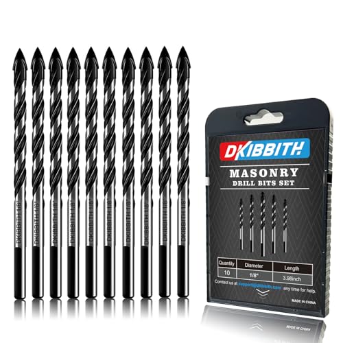 10-Piece 1/8" Masonry Drill Bits for Tile Glass Ceramic Wall Brick Stone Soft-Metal Wood, 1/4 Inch Concrete Drill Bits Cement Drill Bit Set, 3-Flat Shank, YG8 Carbide Tungsten Steel Alloy Tip 3mm - size: 10 Piece 1/8 Inch Drill Bit Set