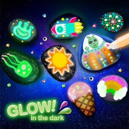 Rock Painting Kit- Glow in The Dark Rock Kit, Arts and Crafts for Kids Ages 6-12, Art Supplies Toy, Kids Craft Paint Kits, Arts & Crafts for Boys Girls Birthday Party Gift Toy - style: Glow in the Dark