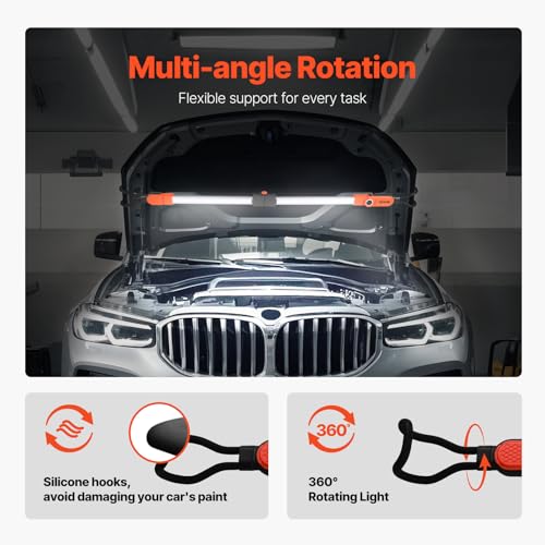 VEVOR Underhood Work Light, 2300LM, Rechargeable Bright LED Light, Portable Cordless Mechanic Work Light Bar with Hooks, for Car Repairing Inspection Garage Workshop Length: 53 to 65.5 inches