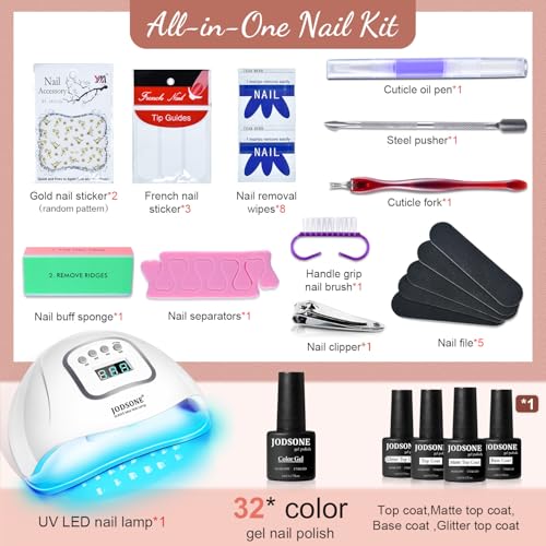 JODSONE Gel Nail Polish Kit with U V Light 32 Color Soak Off Base&Top Glitter Coat Gel Polish for DIY Manicure Lovers - color: KIT-07
