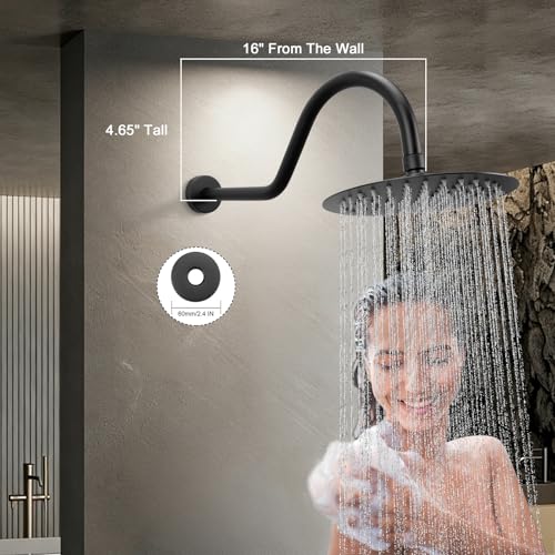 NearMoon Shower Extension Arm with Flange - S Shaped High Arc Gooseneck Long Shower Extender Pipe, Perfect for Rainfall Shower Head - Bathroom Accessory,16 Inch (Matte Black) - color: Matte Black