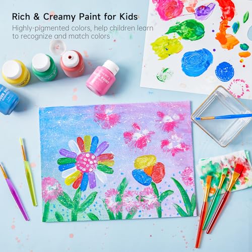 Shuttle Art Washable Finger Paint Set, 53 PCS with 14 Colors (2 fl oz), Paint Brushes, Sponge, Palette, Non-Toxic Finger Painting for Toddlers - color: 14 Colors