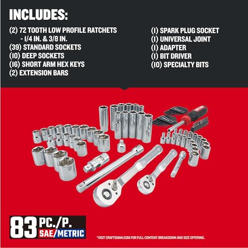 CRAFTSMAN Mechanics Tool Set, 83 Piece Hand Tool and Socket Set SAE/Metric (CMMT12121) - style: NEW 83 Piece Set