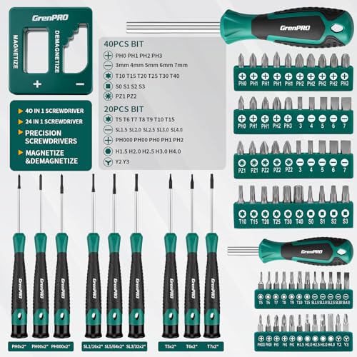 GRENPRO Screwdriver Set Precision 90pcs, S2 Alloy Steel Small Screwdriver Set, Torx Screwdriver Sets with Sturdy Tool Box, Includes Slotted Phillips Torx Tool Kit - color: Black & Green
