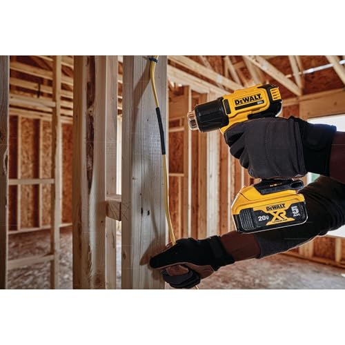 DEWALT 20V MAX Heat Gun, Cordless, Up to 990 Degrees, 42 Minutes of Run Time, LED Light, Heatgun with Flat and Hook Nozzle Attachments,Tool Only (DCE530B)