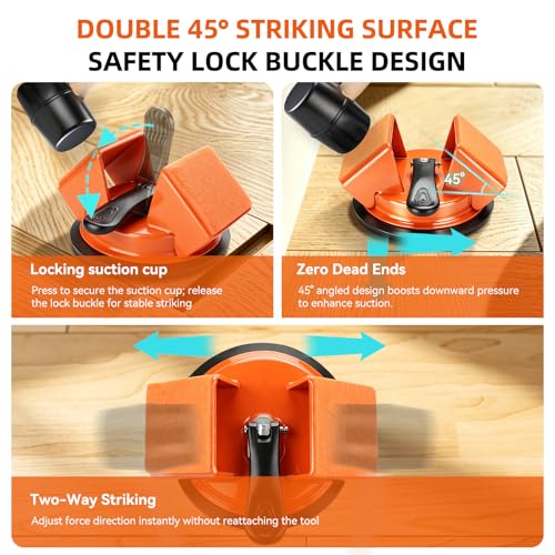 Floor Gap Fixer Tool,Heavy Duty 45° Striking Surface Floor Suction Cup Tool with Slot Cutter and Silicone Pad & Rubber Mallet for Repair Laminate Vinyl Hardwood Flooring - size: 45° Striking Surface