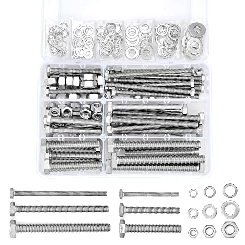 164Pcs M6/M8/M10 Hex Nuts Bolts Set 304 Stainless Steel Long Bolts - color: K13 Long Sets-Silver
