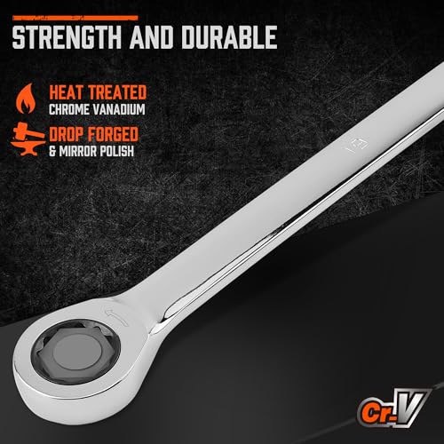 HORUSDY 9-Piece Extra Long Ratcheting Wrench Set, Double Box End Wrench Set with Tool Bag & Box, Metric 8-22mm, CR-V Steel - style: Long Ratcheting Wrench Set