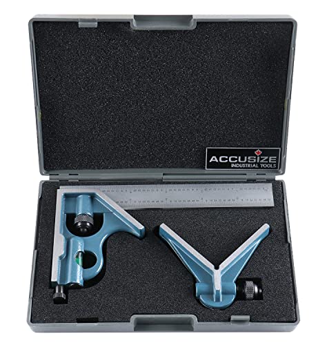 Accusize Industrial Tools 6'' 3 Pc Combination Square Ruler Set Protractor Satin, 4-R Graduation, 0000-8100 - size: 6" 4R