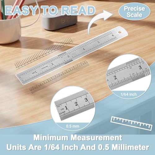 6 Pack Heavy Duty 6 INCH (15 CM) Steel Ruler Set