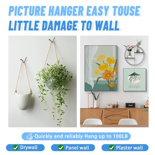FURHUA 20pcs Black Super Hook Picture Hangers and Office Pack, Drywall Hooks for Hanging Pictures, Wall Hooks, Picture Hangers, Picture Hanging Kit，Hang Art, Clock, Shelves, Mirrors - style: Black
