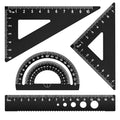 Honagu Triangular Ruler Set, 4 Pieces Aluminum Alloy Ruler, Metal Drafting Ruler, Geometric Protractor for Students, Draftsmen, Engineers, School Office Supplies (Black) - color: Black