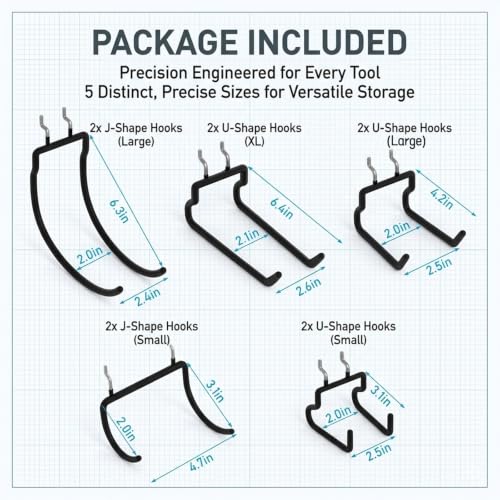INCLY 10 Pack 1/4" Pegboard Drill Holder Tool Utility Hooks - size: 10 Pack