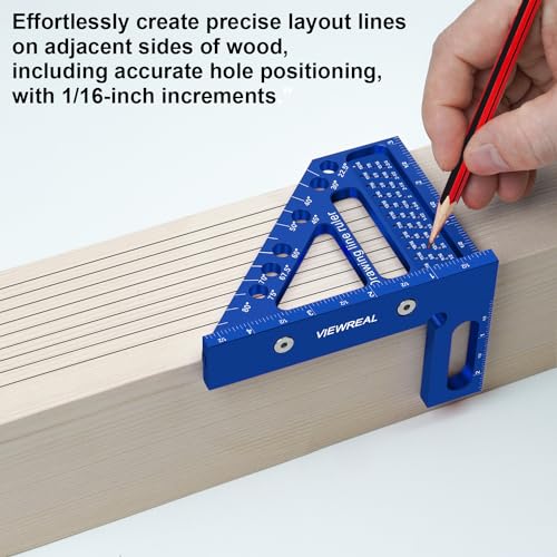 3D Multi-Angle Aluminum Alloy Woodworking Square Ruler, 22.5-90 Degree Protractor, High Precision Miter Triangle Ruler for Engineers, Carpenters, and Craftsmen - color: Blue