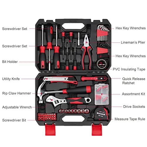 Eastvolt 128-Piece Home Repair Tool Set, Tool Sets for Homeowners, General Household Hand Tool Set with Storage Toolbox, EVHT12801, Black + Red (ASK01) (Pack of 5) - size: 128 (Pack of 5), style: Tool Set
