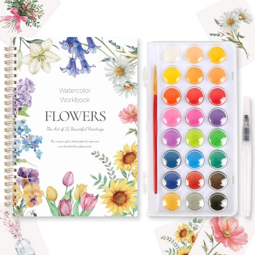 SKYDUE Watercolor Workbook for Beginners with 24 Paint Colors