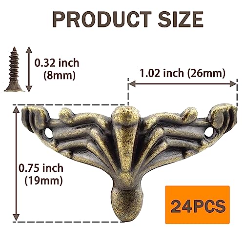 24 PCS Antique Brass Box Legs Feet for Wood Jewelry Trinkets Storage Chest - color: Bronze(24 Pack）