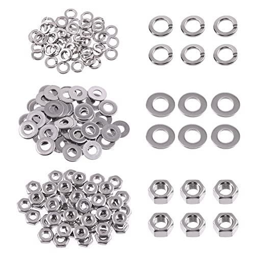 Swpeet 150Pcs SAE 304 Stainless Steel 10-24" Hex Nuts and #10 Flat Washers with #10 Split Lock Washers Assortment Kit, Coarse Thread Hexagon Nut for Home Automotive Shop Use - size: #10-24 Hex Nuts & Washers