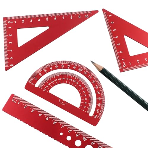4 Pcs Triangular Ruler Set, Aluminum Alloy, Red - color: Red