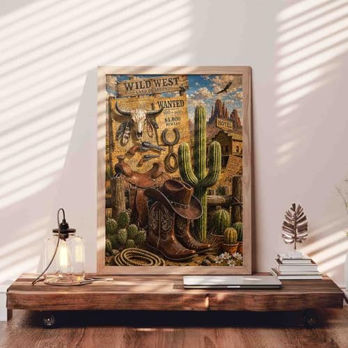 Wild West Jigsaw Puzzles 1000 Pieces for Adults, Family(Cowboy Boots，Wanted,Desert Cactus) Pieces Fit Together Perfectly 19.7''x27.6''inch Frameable American Rustic Western Puzzle Art - color: Boots 01