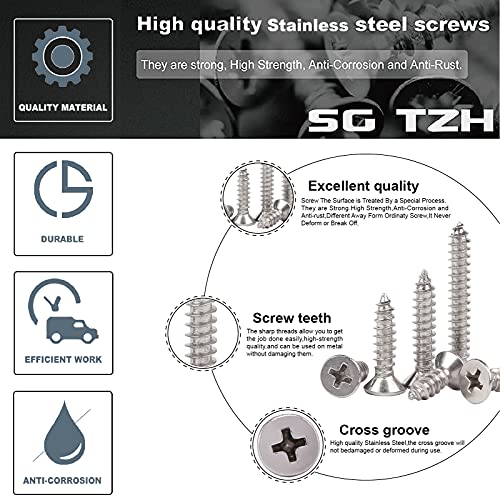#4 x 3/4" Wood Screw 100Pcs 18-8 (304) Stainless Steel Screws Flat Head Phillips Fast Self Tapping Drywall Screws by SG TZH - size: #4 x 3/4"