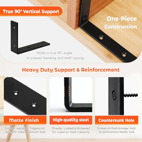 Shelf Bracket 8 Pack 5" Lx4 H 5mm Thick Heavy Duty Black L Brackets - color: Black-8pack, size: 5"Lx4"Wx1.5"W