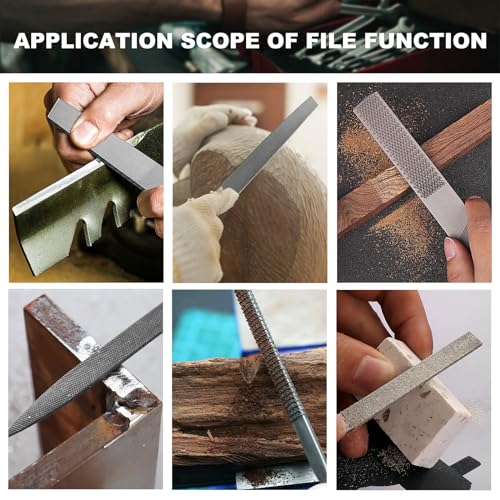 TARIST 19PCS Metal & Rasp File Set with Tool Bag, Includes Flat/Half-Round/Round/Triangle steel file, Half-Round wood file, 4 Way File and 12pcs Needle Files, Work for Metal, Wood and more - style: File Set - 19 pcs