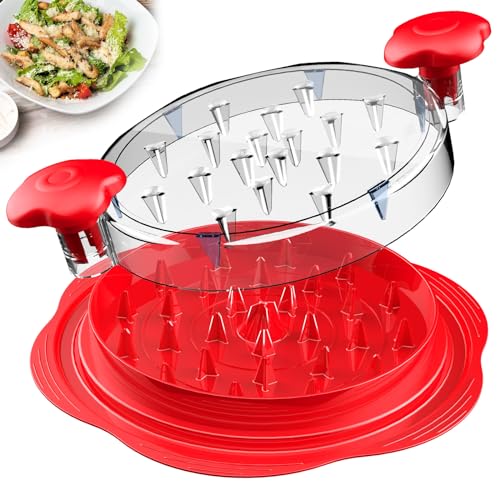 Chicken Shredder Tool Twist Large Meat Shredder with Brush&Fork, Red - color: Red