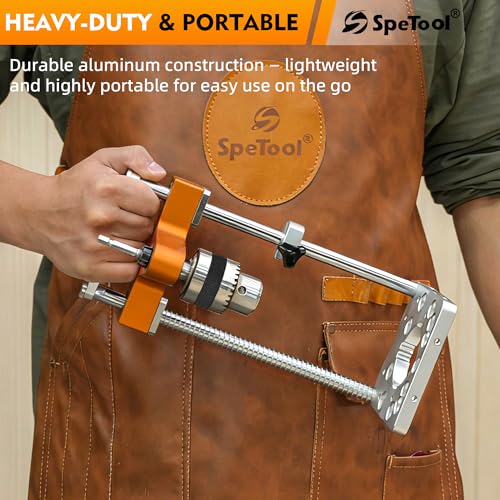 SpeTool Portable Drill Guide with Liner Ball Bearings, 0.004" High Precision Drill Guide for Straight Holes, All-Aluminum Base, Spring-Assisted Portable Drill Press for Woodworking & DIY, S04003