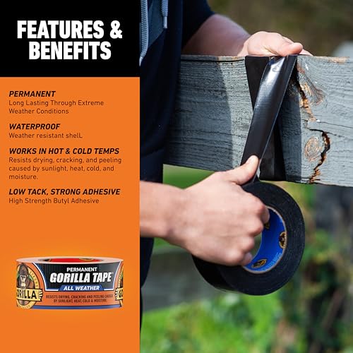 Gorilla All Weather Duct Tape, Black, 1.88" x 25 yd | UV Resistant | Waterproof | For Outdoor Repairs | 2-Pack, Pack of 6 - size: 12 - Pack