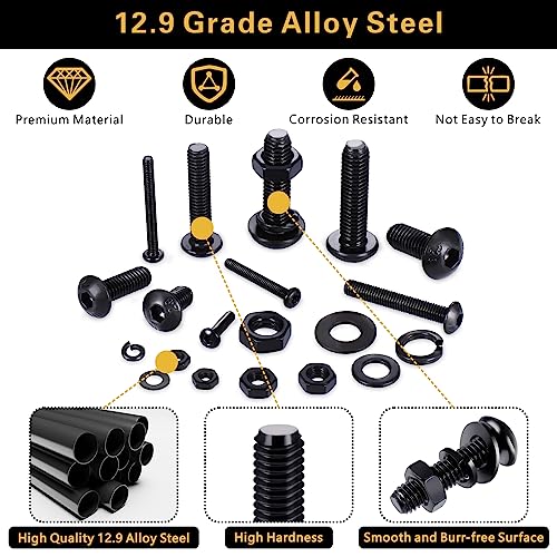 1700PCS Metric Nuts and Bolts Assortment Kit - M2 M3 M4 M5 Screws Assortment, Assorted Machine Screw Set with Lock & Flat Washers, Grade 12.9 Alloy Steel Hex Socket Head Screws Bolts and Nuts Kit