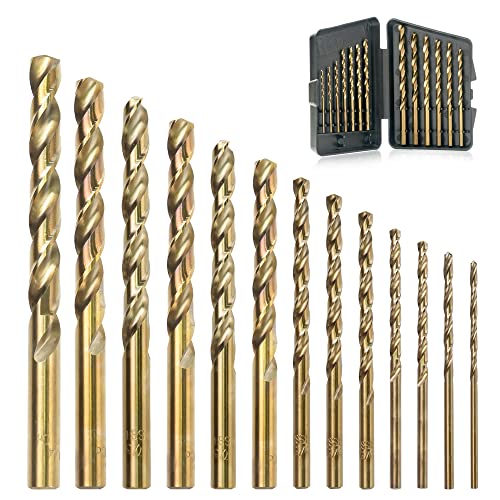 GMTOOLS 13Pcs Cobalt Drill Bits Set, M35 HSS 135 Degree Tip, Twist Jobber Length Drill Bit Kit for Hardened Metal, Cast Iron, Stainless Steel, Plastic and Wood with Storage Case 1/16"-1/4" - style: 13 pcs Cobalt