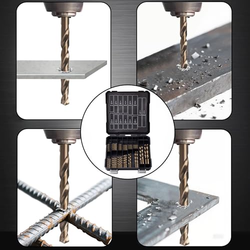 Cobalt Drill Bits Set for Hardened Metal and Stainless Steel, 101Pcs M35 High Speed Steel Twist Jobber Drill Bits 1/16"-1/2", with Plastic Index Storage Case - size: 1/16-1/2 in (101 pcs)