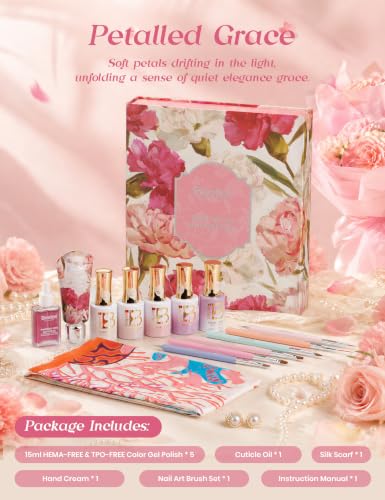 Beetles Petalled Grace Gel Nail Polish Kit, 4 Sheer Colors and 1 Cat Eye - color: Petalled Grace
