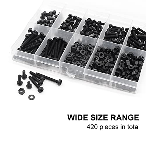 M3 Black Nylon Plastic Pan Round Head Screws, Nut Bolts - color: Black