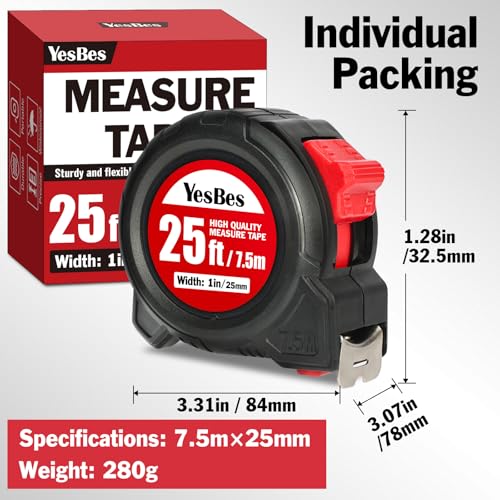 Tape Measure 25 ft, 5 Pack Bulk Easy Read Measurement Tape, Self-Locking Measuring Tape Retractable 1-Inch Wide x 25 ft - color: 5 Pack