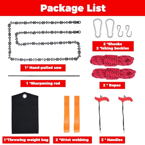 53 Inch Rope Saw High Reach Tree Limb Hand Rope Saw Chains with 68 Teeth & Folding Ropes Chain Saws for Tree Trimming Pocket Chainsaw Gardening Camping Cutting Tool