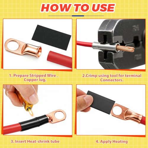 220 Pcs Battery Cable Ends Kit Battery Terminal Connectors with 110 Pcs Awg 1 2 4 6 8 1/0 2/0 Gauge Heavy Duty Copper Wire Lugs Kit Lugs Ring Terminals Gauge with 110 Items 3: 1 Heat Shrink Tubing