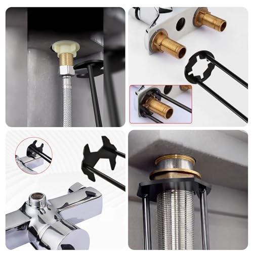 2pcs Basin Wrench Multifunctional Sink Wrench 7 Sizes Faucet Tool Four-jaw Hex Spanner Universal Plumbers Tool for Tight Spaces Kitchen Bathroom Home