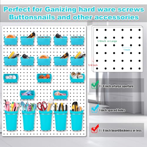 Yookeer 20 Pcs Pegboard Bins and Cups Accessories with Hooks, Blue - color: Blue