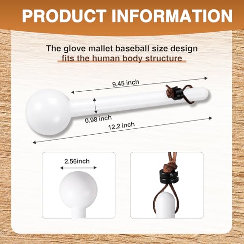 Hollowfly Baseball Glove Mallet 12 Inch Baseball Softball Glove Shaping Hammer with Leather Rope- Quick Create Ball Shaped Pocket for Softball - color: White