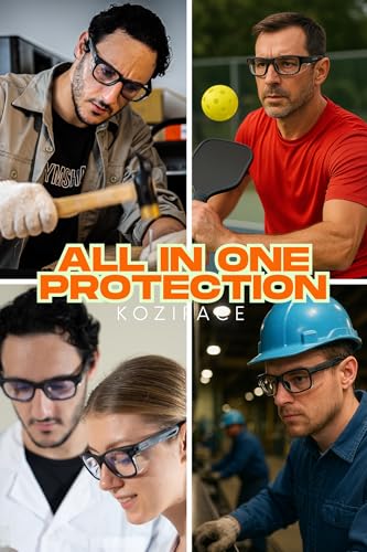 KOZIFACE E52 Anti-Fog Safety Glasses, ANSI Z87.1 Eye Protection with Side Shields, Clear Lens, Lightweight for Work, Lab DIY - color: Black