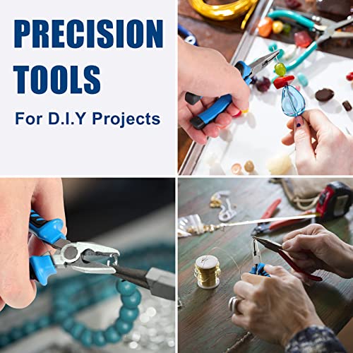 COMOWARE 6-Piece Mini Pliers Set, Multi-Function Precision Tools with Needle, Bent & Cutting Tips for Electronics, DIY & Crafting - color: Blue