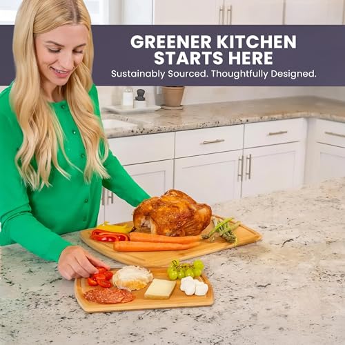 Extra Large Bamboo Cutting Board Set of 2 – Wood Cutting Boards for Kitchen with Glue-Free Surface™ & Juice Groove – Non-Toxic Wooden Chopping Boards, FSC-Certified, Durable Carving Boards - color: Glue-Free Surface - Round