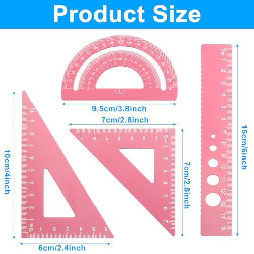 4 Pcs Triangular Ruler Set, Aluminum Alloy, Pink - color: Pink