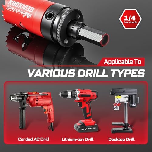 GEINXURN 15PCS Hole Saw Kit 5/8'' to 3'' (16mm-76mm) with Hole Saw Mandrel and Hex Wrench,HSS Bi-Metal Hole Cutter with Shark Tooth for Wood,Drywall, PVC Boards and Thin Metal - color: 15PCS 5/8“-3” Hole Saw Set with Mandrel
