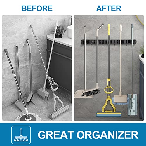 IMILLET 2 Pack Broom Holder Wall Mount, Heavy Duty Garage Organization - color: 5 Racks with 4 Hooks, size: 2 Pack
