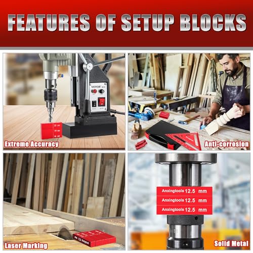 Metric Setup Blocks Height Gauge Set, 15pcs Precision Aluminum Setup Bars Guage Block Set Include Aluminum Alloy Triangle Ruler for Router and Table Saw Accessories Woodworking Set Up