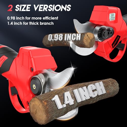 Upgraded Electric Pruning Shears,1.4" Cutting Diameter Cordless Power Pruner with LCD Display, Brushless Motor Pruning Shears with 2000mAh*2 Rechargeable Batteries for Garden Tree Pruner Branch - style: LCD-1.4" red